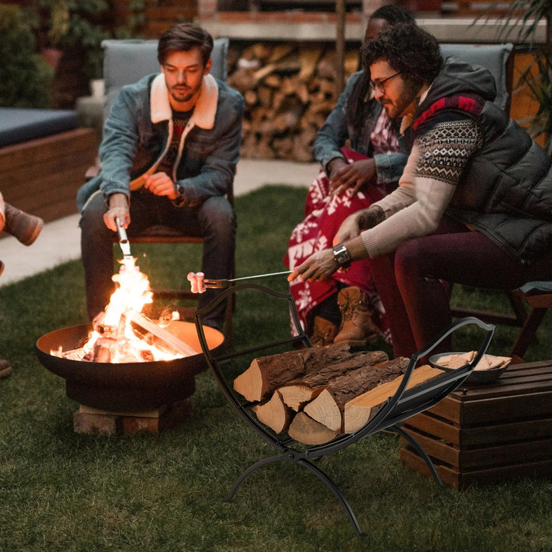 Leñero portátil para chimenea con asa cómoda, color negro