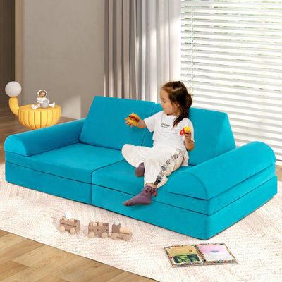 Sofá convertible modular para niños de 8 piezas, color verde