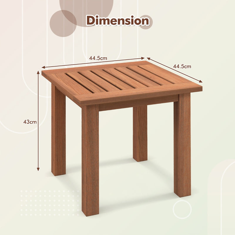 Mesa auxiliar de madera dura para patio con tablero de listones