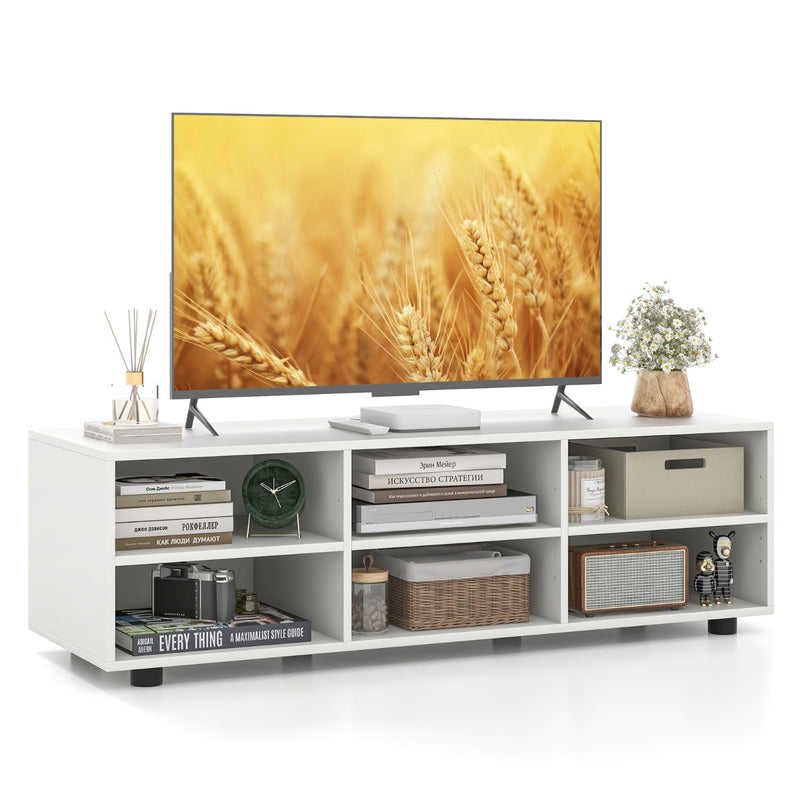 6-Cubby TV Stand TV Console Table with Adjustable Shelves