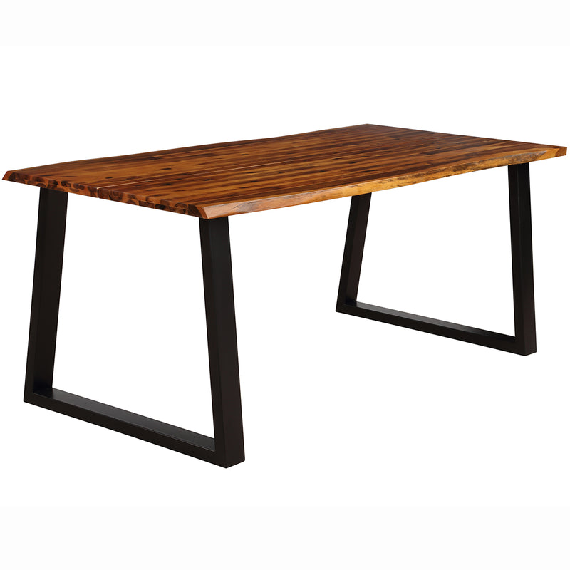 Mesa de comedor de madera maciza de acacia con estructura de metal