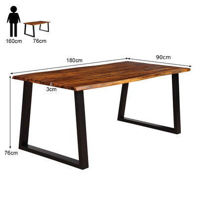 Mesa de comedor de madera maciza de acacia con estructura de metal