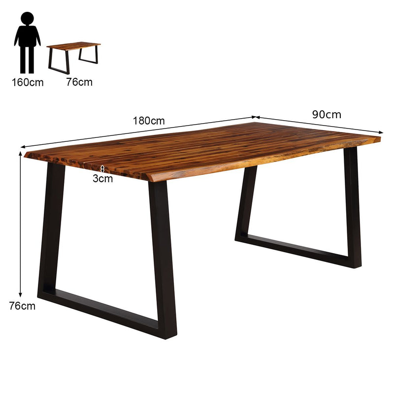 Mesa de comedor de madera maciza de acacia con estructura de metal