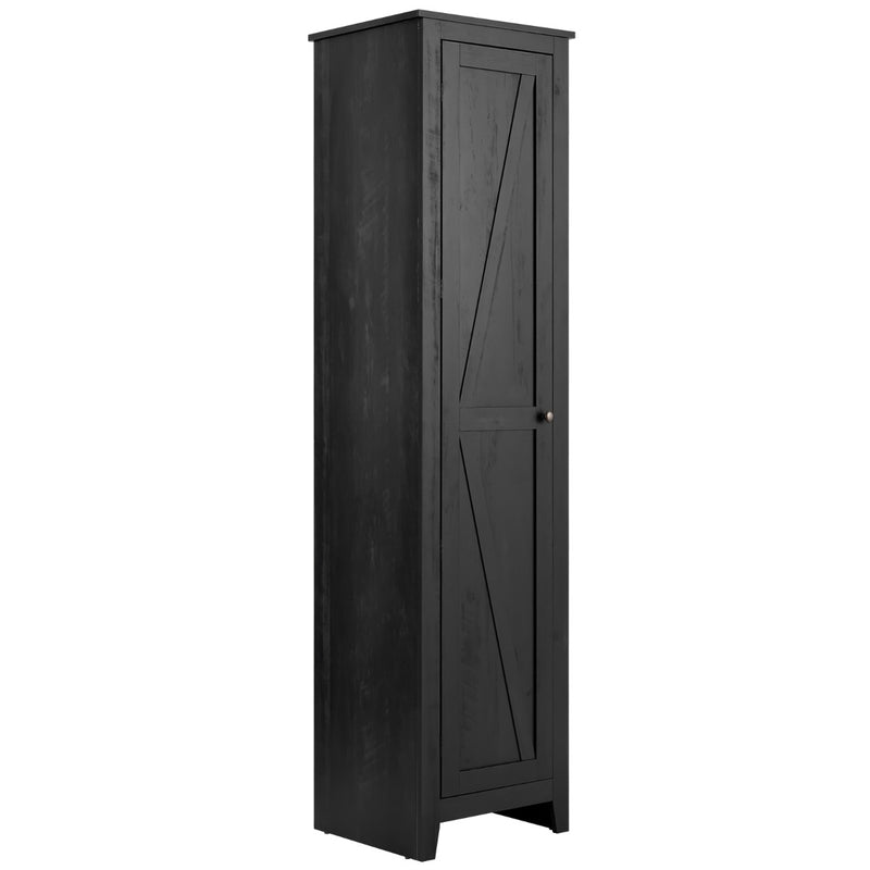 Tall Storage Cabinet with Four Shelves and Single Door-Black