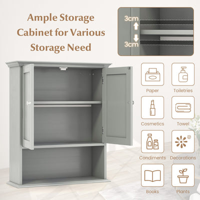 Wall Mount Bathroom Cabinet Storage Organizer with Doors and Shelves-Grey