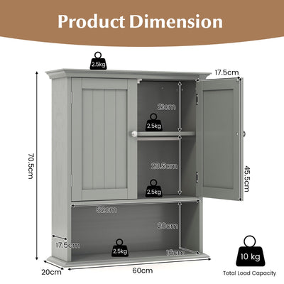 Wall Mount Bathroom Cabinet Storage Organizer with Doors and Shelves-Grey