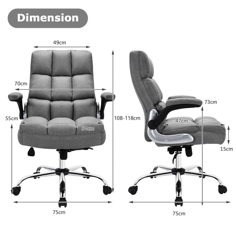 Linen Upholstered Executive Chair with Ergonomic High Back for Home Office-Grey