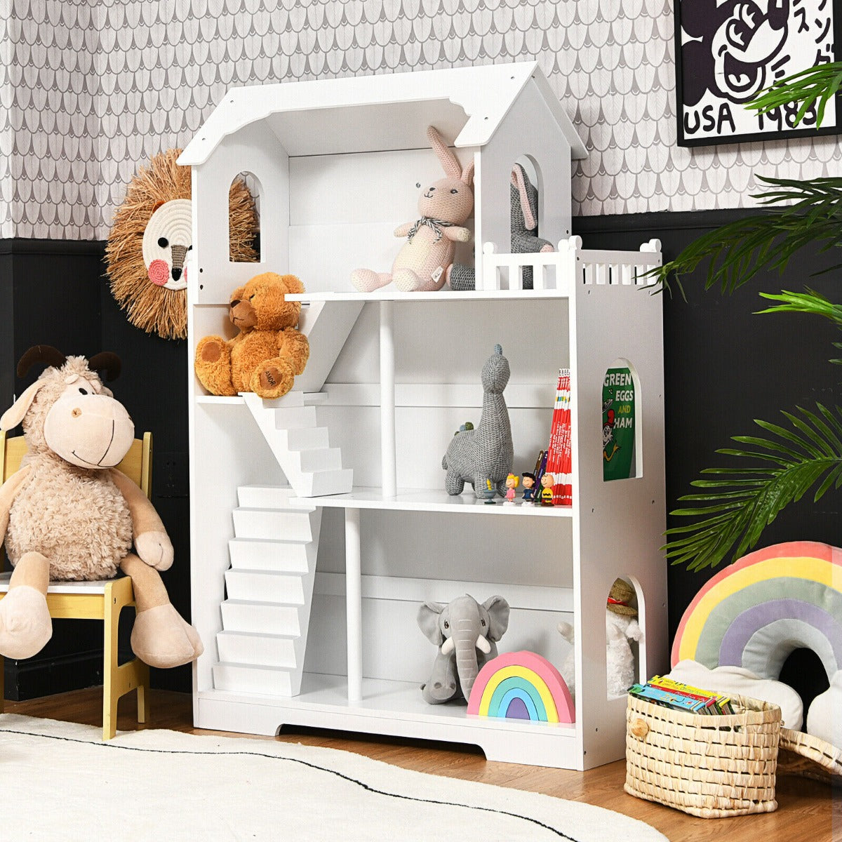 Wooden dollhouse best sale bookcase