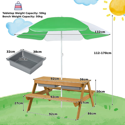 Kids Picnic Table with Umbrella-White