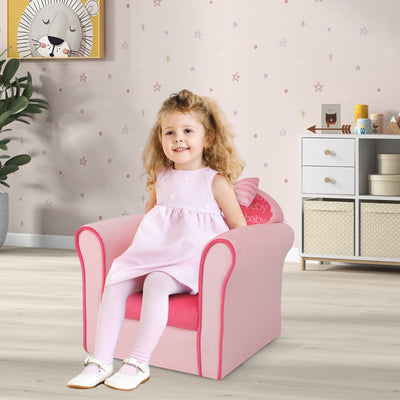 Upholstered Toddler Couch with Ultra Soft Velvet Cover and Spacious Backrest-Pink