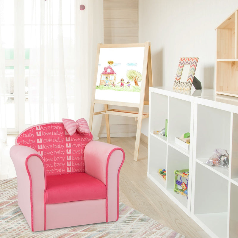 Upholstered Toddler Couch with Ultra Soft Velvet Cover and Spacious Backrest-Pink