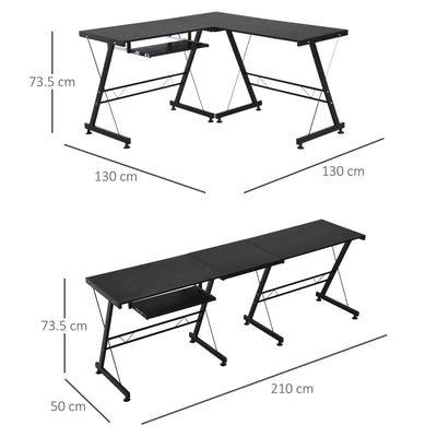 HOMCOM Office Gaming Desk L Shape Straight Corner Table Computer Work Station Laminated Sturdy Comfort w/ Keyboard Tray Black