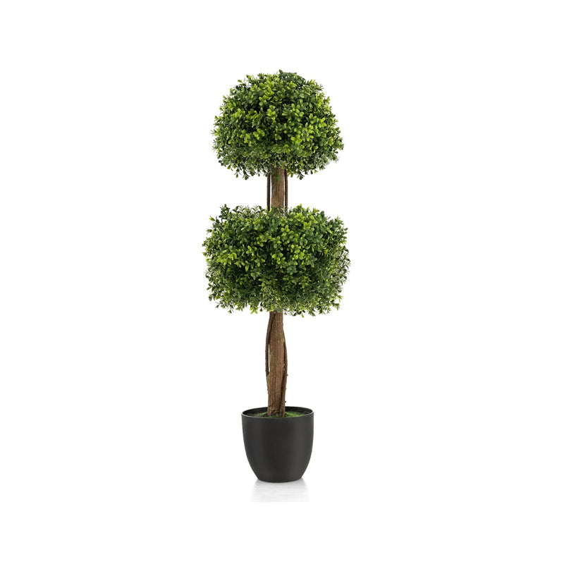 Árbol topiario de boj artificial de 100 cm con maceta de plástico rellena de cemento