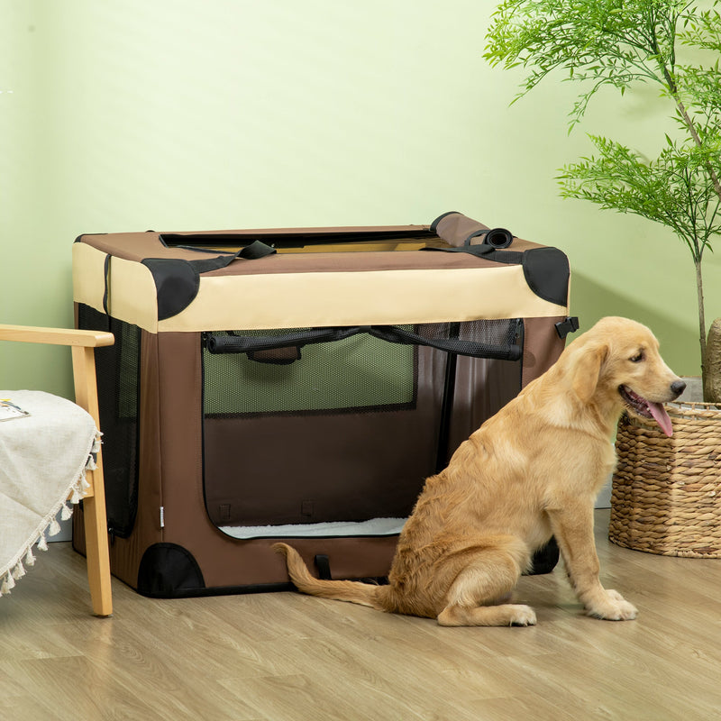 PawHut 91cm Foldable Pet Carrier, with Cushion, for Medium Dogs and Cats - Brown