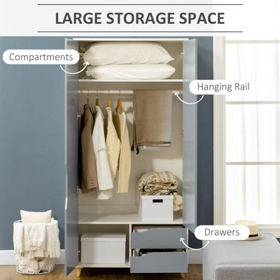 Wardrobe With 2 Doors, 2 Grey