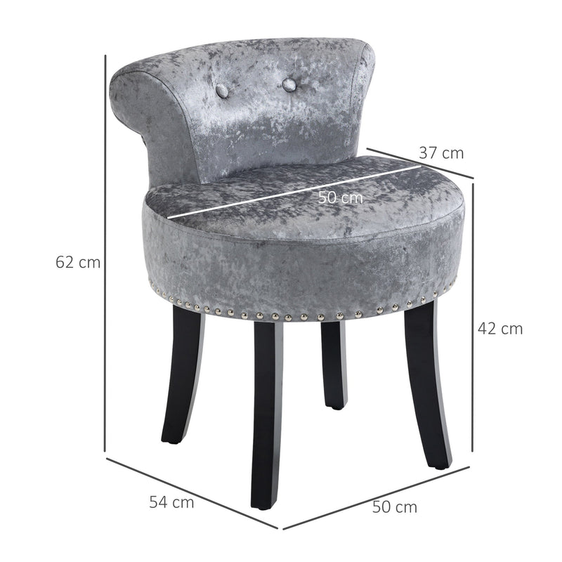 HOMCOM Dressing Table Stool with Rubber Wood Legs Ice Velvet Makeup Seat Dressing Chair for Living Room Dressing Room Bedroom, Grey