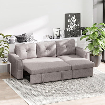 Linen-Look 'L' Storage Sofa Bed - Light Grey