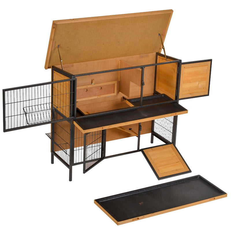 2-Floor Rabbit Hutch, Slide-Out Tray Feeding Trough Lockable Door