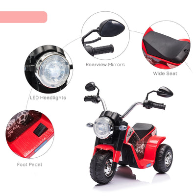 HOMCOM Kids Electric Motorcycle Ride-On Toy 3-Wheels Battery Powered Motorbike Rechargeable 6V with Horn Headlights Motorbike for 18 - 36 Months Red