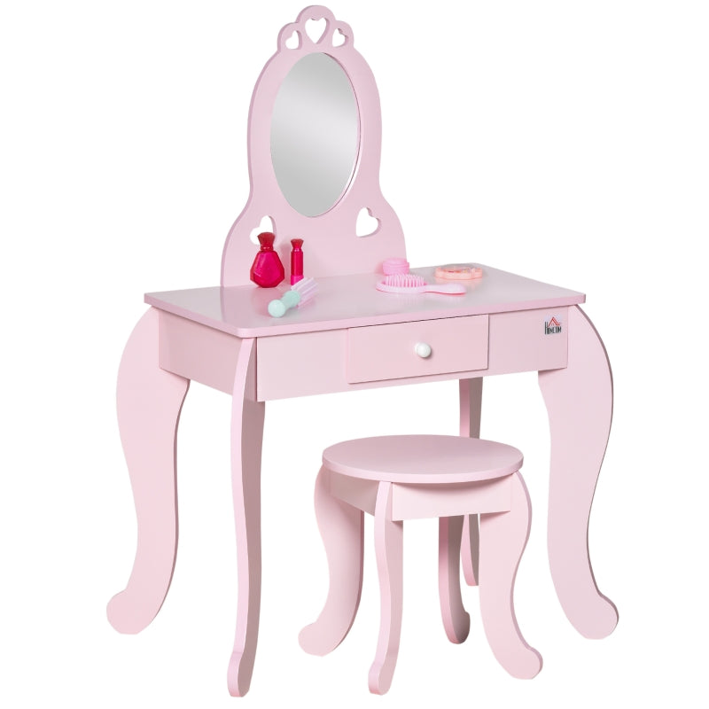 Kids Vanity Table And Stool Girls Dressing Set Make Up