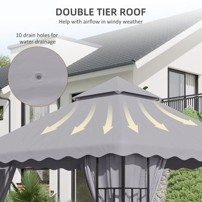 Outsunny 3 x 3 (m) Gazebo Canopy Replacement Covers, 2-Tier Gazebo Roof Replacement (TOP ONLY), Light Grey