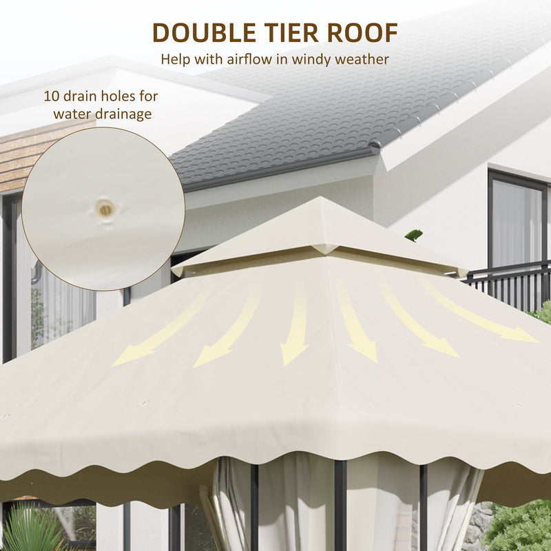 Outsunny 3 x 3 (m) Gazebo Canopy Replacement Covers, 2-Tier Gazebo Roof Replacement (TOP ONLY), Cream White