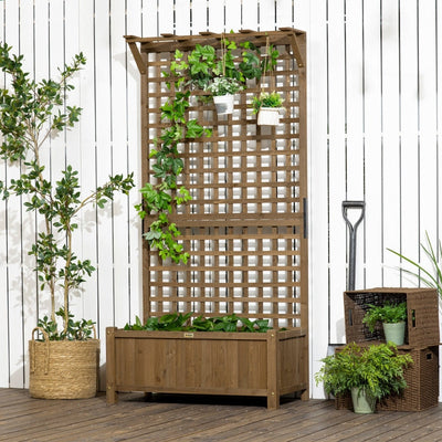 Jardinera de madera con enrejado para plantas trepadoras - Café 