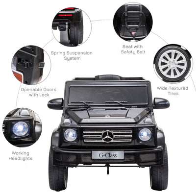 HOMCOM Compatible 12V Battery-powered Kids Electric Ride On Car Mercedes Benz G500 Toy with Parental Remote Control Music Lights MP3 Suspension Wheels