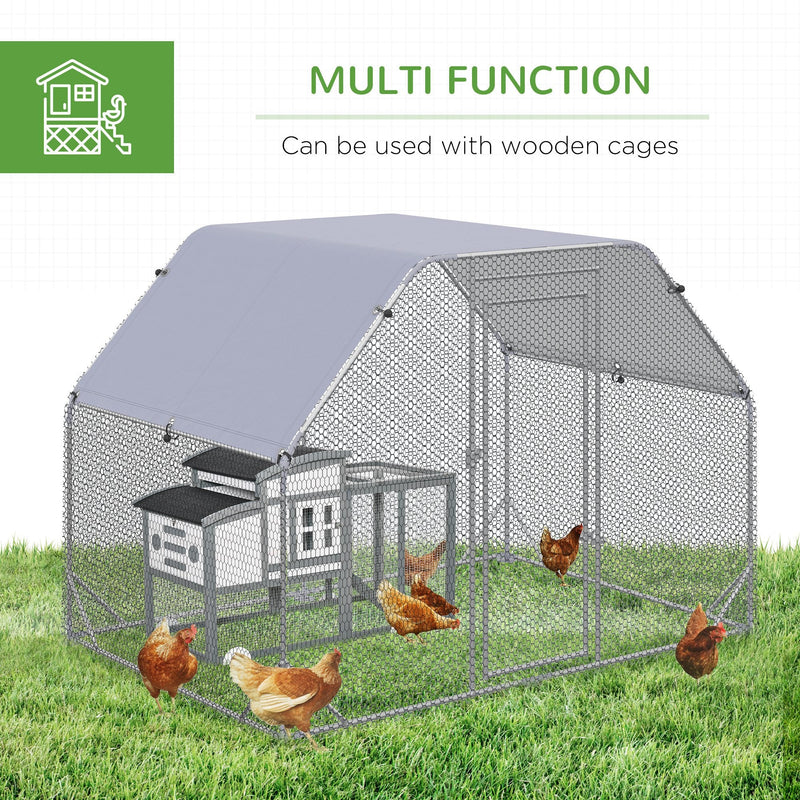 PawHut Chicken Run with Roof, Walk In Chicken Coop for 4-6 Chickens, Hen House Duck Pen Outdoor, 280x190x195 cm