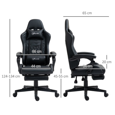 Vinsetto Racing Gaming Chair with Swivel Wheel, Footrest, PU Leather Recliner Gamer Desk for Home Office, Black