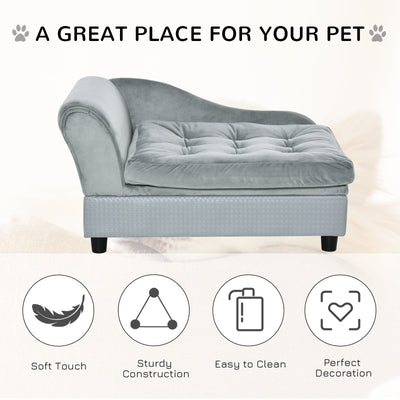 Dogs Elevated Plush Sponge Chaise Lounge Bed Light Blue