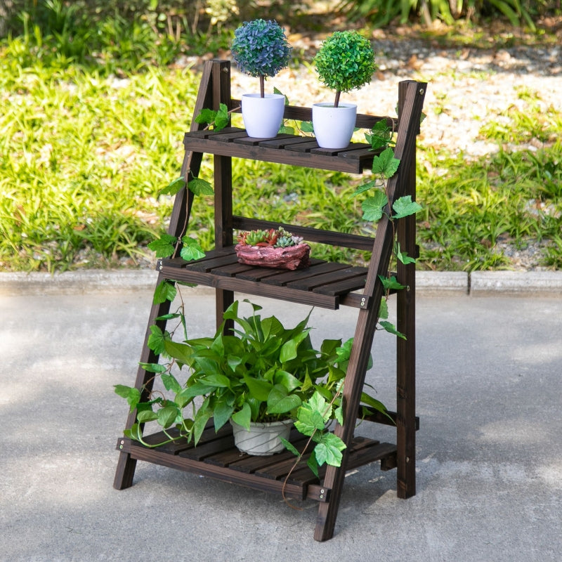 3-Tier Wooden Plant Shelf Foldable Pots Holder Stand