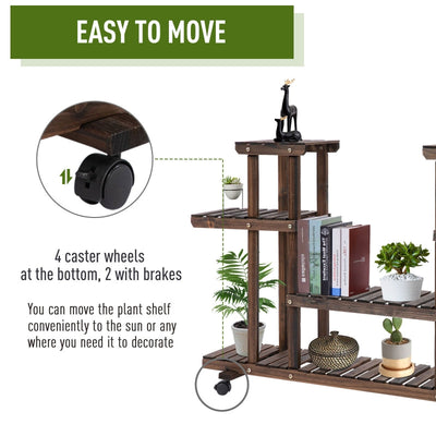 4-Tier Plant Stand With Wheels Brakes