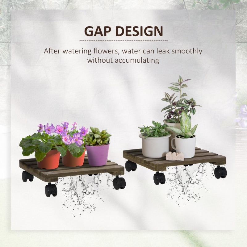 2 Pack Plant Stand With Wheels Mobile Flowerpot Holder