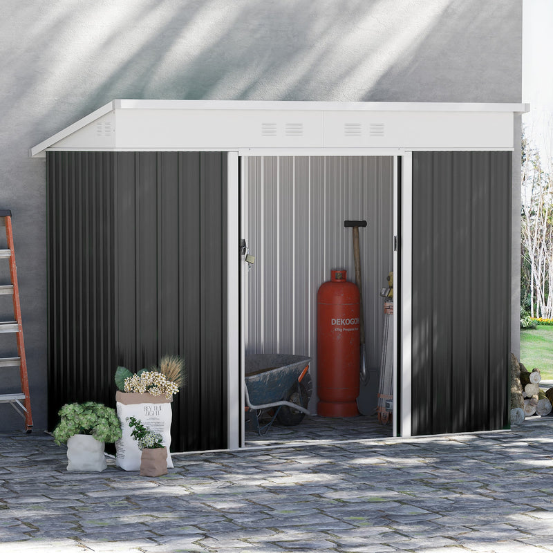 Outsunny 7.6 x 4.3ft Garden Storage Shed w/ Sliding Door Ventilation Window Sloped Roof Gardening Tool Storage Dark Grey