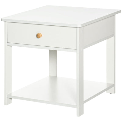 Classic Bedside Table, With Drawer And Shelf - White