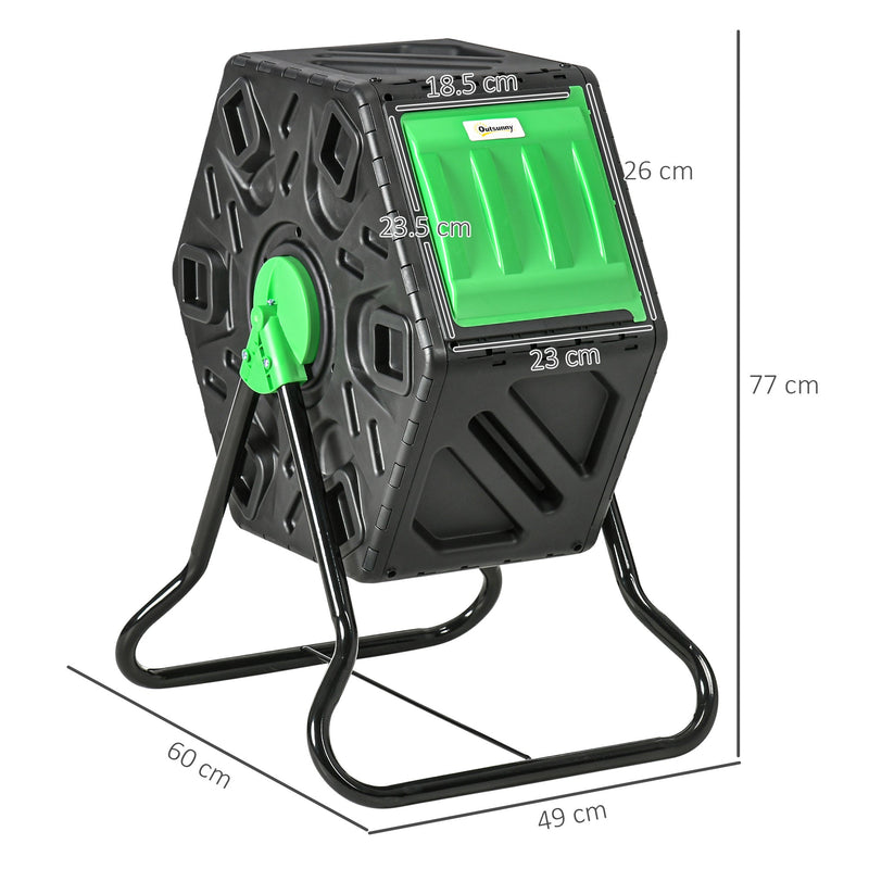 Outsunny 65L Garden Compost Bin, Single Chamber Rotating Composter, Compost Maker with 48 Ventilation Openings and Steel Legs