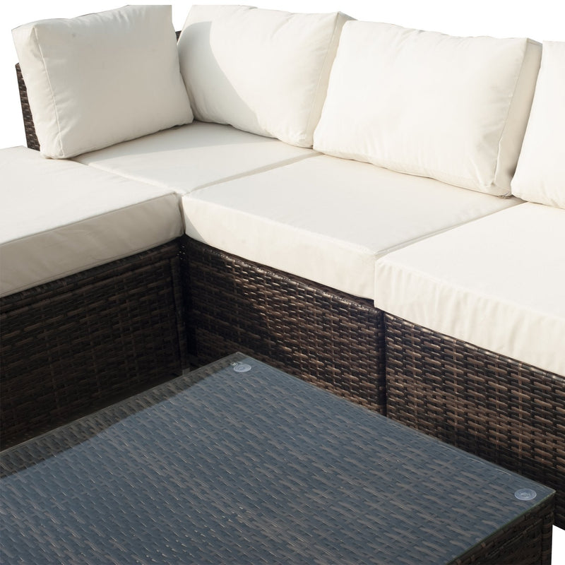 Outsunny 5-Seater Rattan Furniture Set- Brown/Milk White