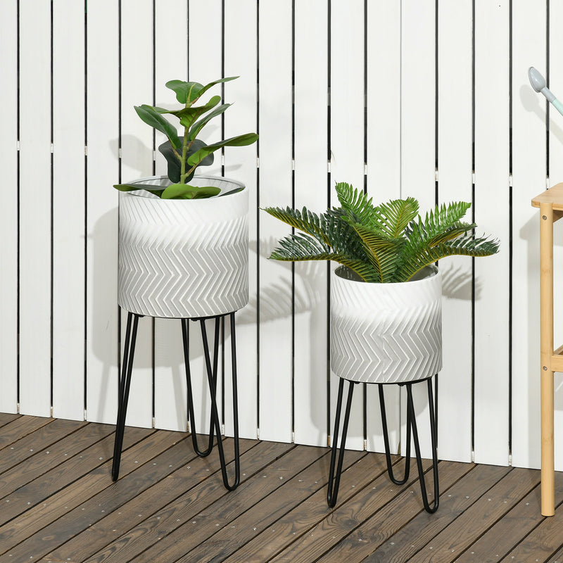 Metal Plant Stand Set of 2 with Legs, Decorative Round Planters with Stands Flower Pot Holders for Living Room, Bedroom