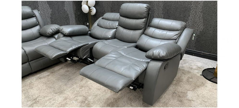 ROMA Leather Recliner 3 Seater sofa -Black/Grey