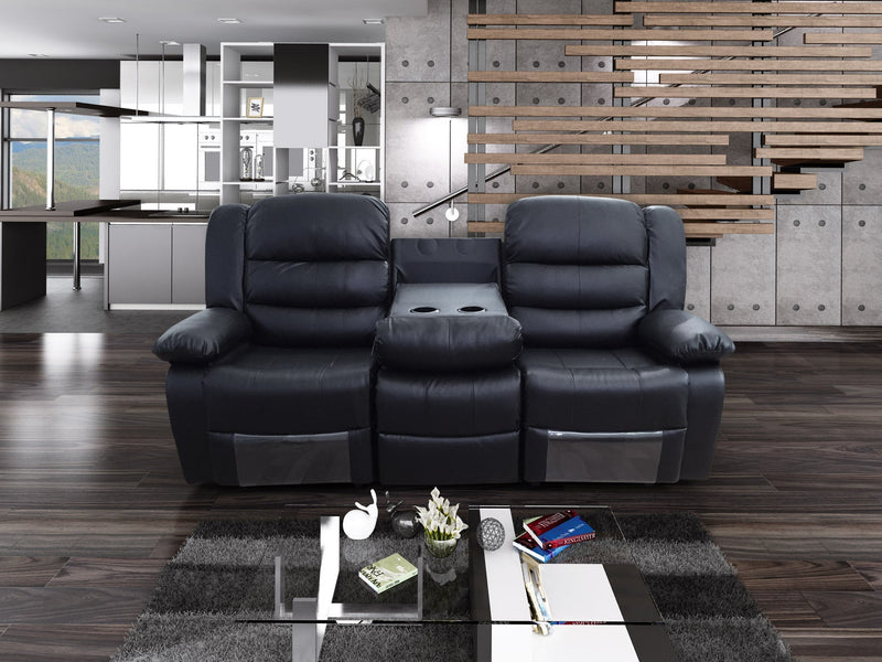 ROMA Leather Recliner 3 Seater sofa -Black/Grey