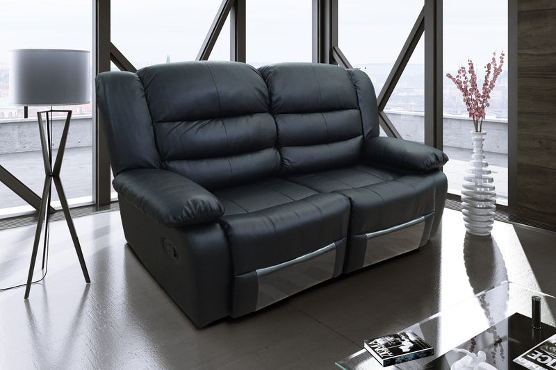 ROMA Leather Recliner2 Seater sofa -Black/Grey