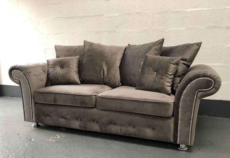 Zoey Plush 3 Seater sofa Grey-Button Arms