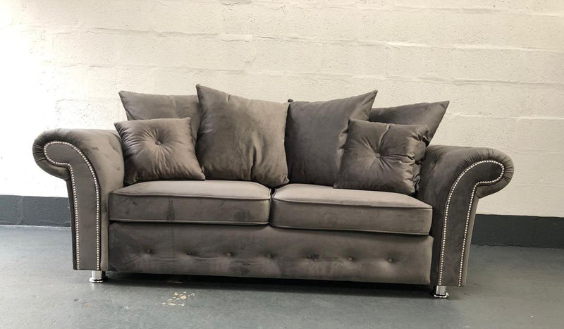 Zoey Plush 3 Seater sofa Grey-Button Arms