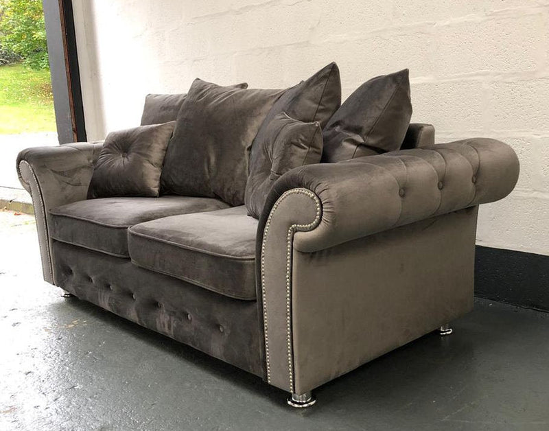 Zoey Plush 3 Seater sofa Grey-Button Arms