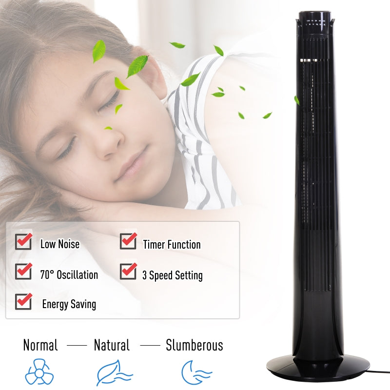 36 Oscillating Tower Fan With Remote Control, Black