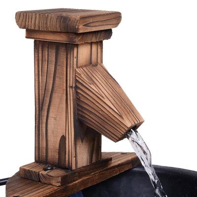 Wood Barrel Patio Water Fountain Garden Decorative Ornament Feature