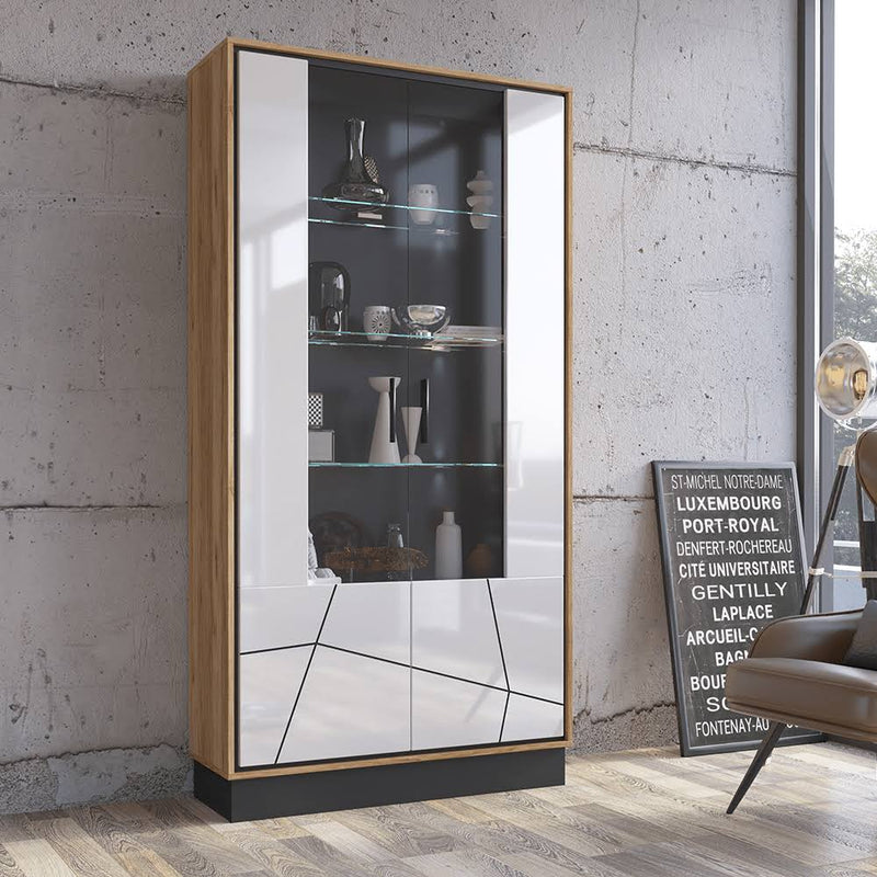 Bromley Walnut Tall Wide Glazed Display Cabinet