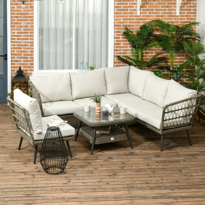 5 Pieces Outdoor Rattan Corner Sofa- Grey