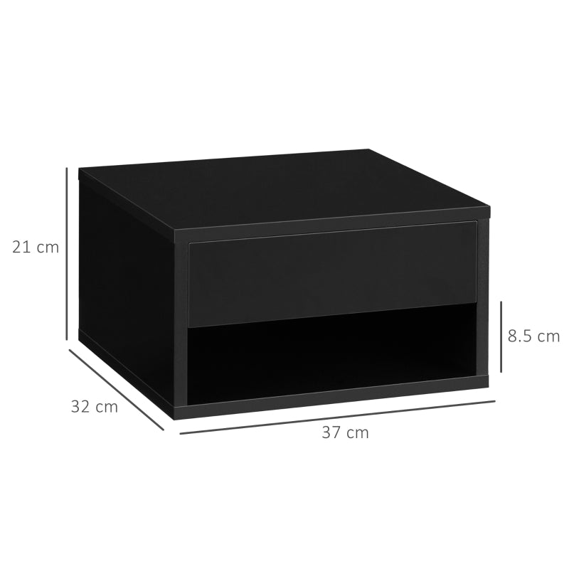 Set Of Two Floating Bedside Tables - High Gloss Black